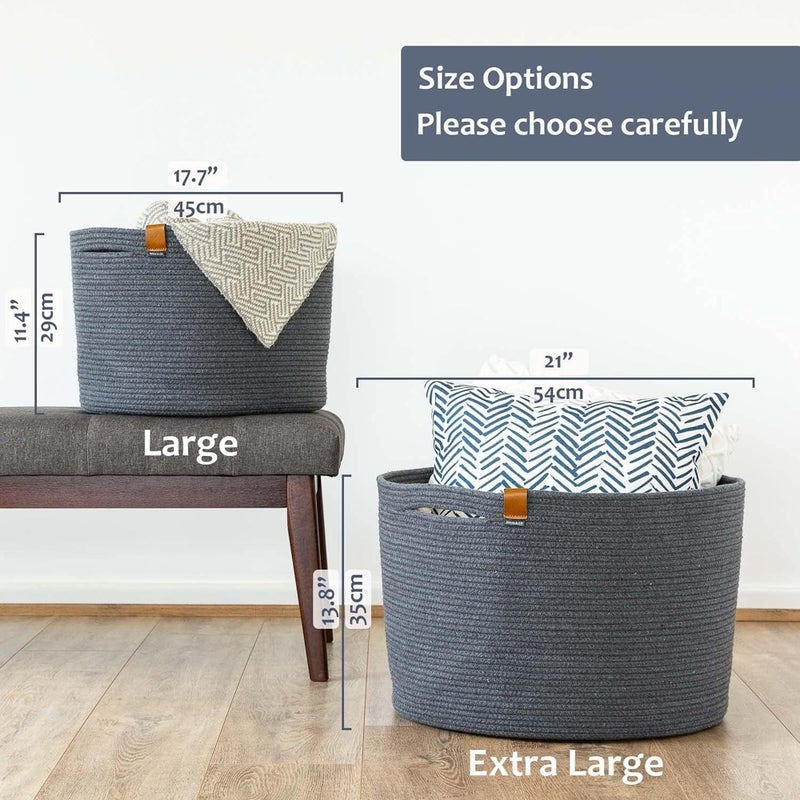 DENJA & CO Extra Large Blanket Basket for Living Room - Decorative Woven Baskets for Storage | Cotton Rope Large Baskets for Blankets, Pillows, Toys, or Laundry | Charcoal Gray (21" x 13.8") - Image 5